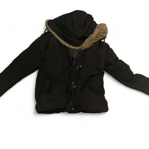 Old Navy Dark Puffer Jacket with Faux Fur Hood